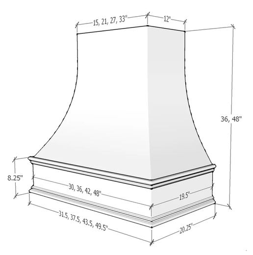 Asheville kitchen hood profile, dimensioned shop drawing