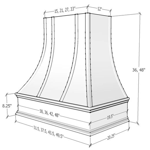 Asheville kitchen hood profile, dimensioned shop drawing