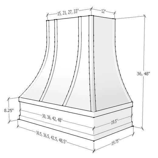 Asheville kitchen hood profile, dimensioned shop drawing
