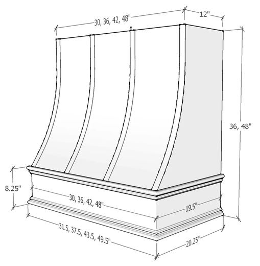 Charlotte kitchen hood profile, dimensioned shop drawing