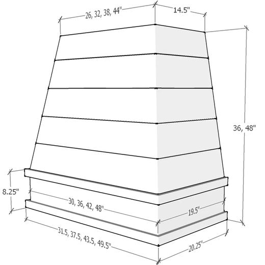 Raleigh kitchen hood profile, dimensioned shop drawing