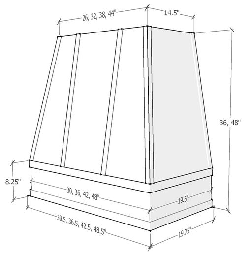 Raleigh kitchen hood profile, dimensioned shop drawing
