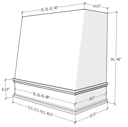 Wilmington kitchen hood profile, dimensioned shop drawing