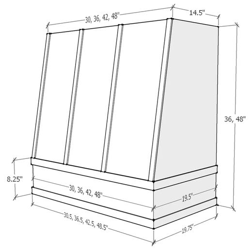 Wilmington kitchen hood profile, dimensioned shop drawing