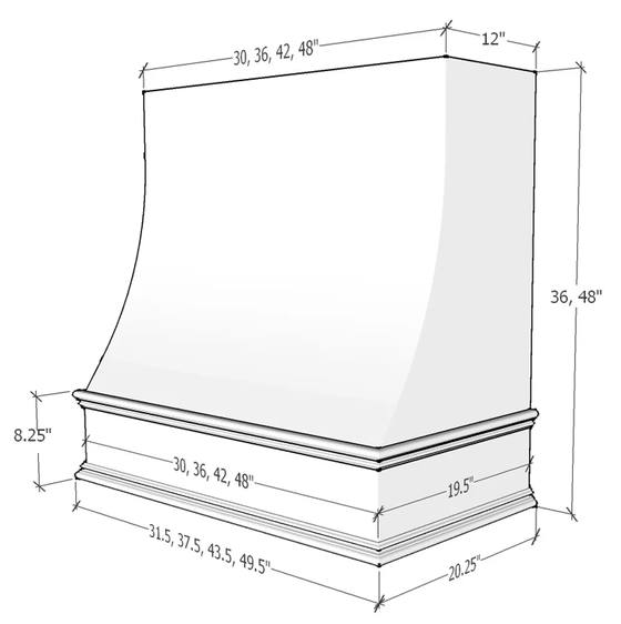 Charlotte kitchen hood profile, dimensioned shop drawing