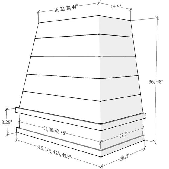 Raleigh kitchen hood profile, dimensioned shop drawing